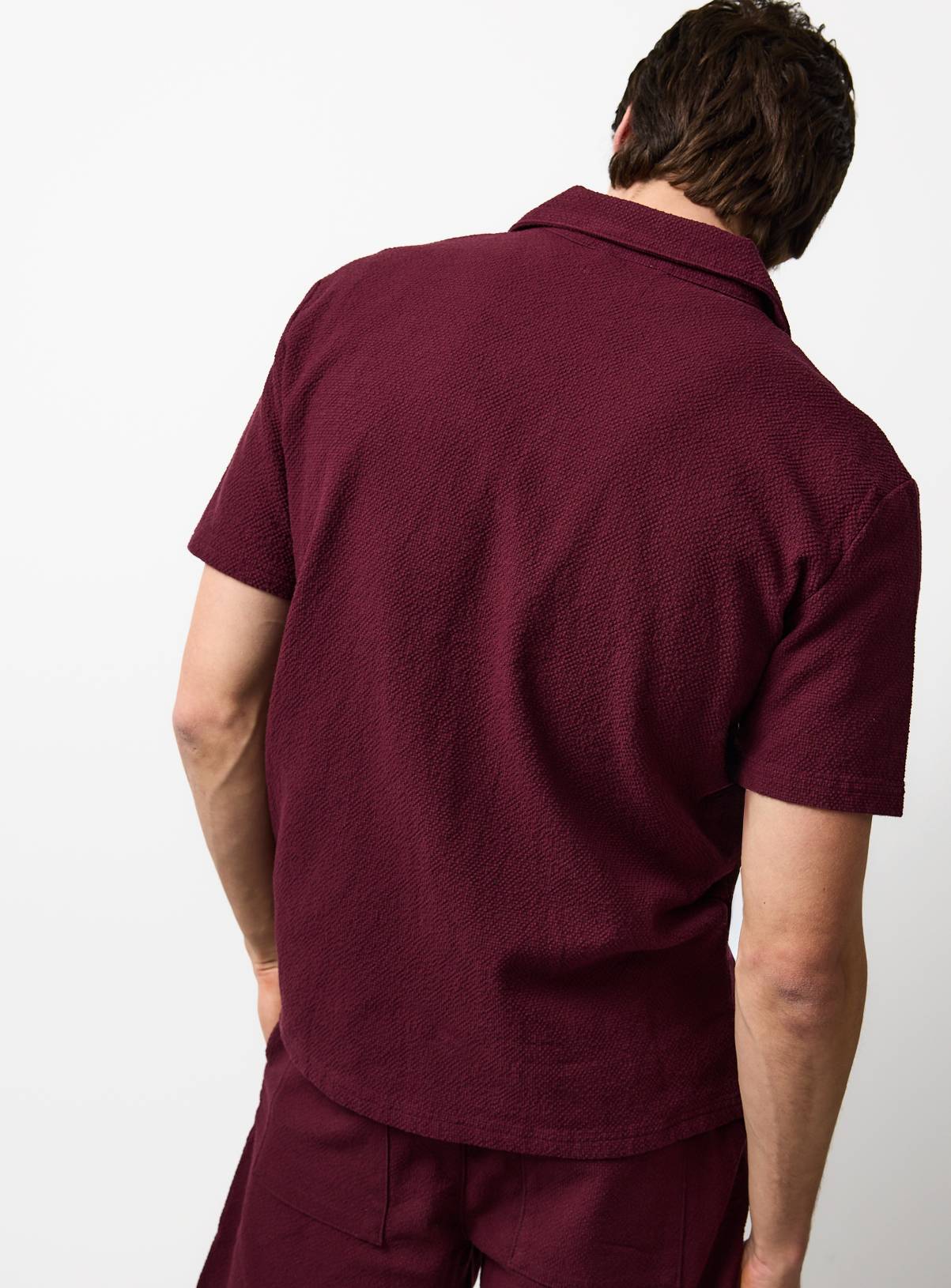 Dark Red Seersucker Co-ord Shirt XXXL - Image 5